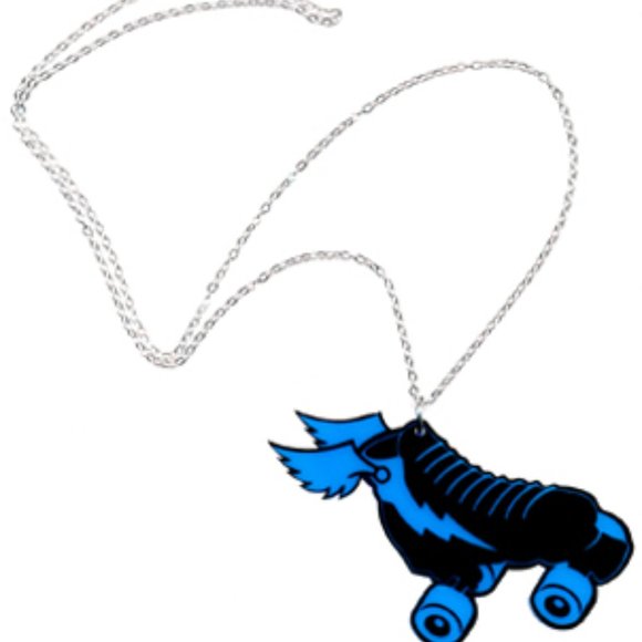 SOURPUSS - BLUE ROLLER DERBY ROLLER SKATE NECKLACE - Picture 2 of 2